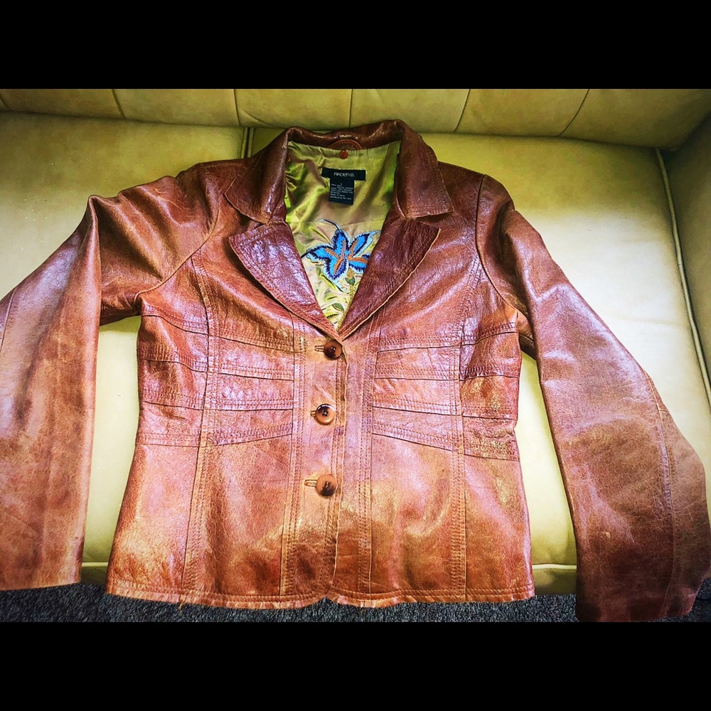 Arden B soft brown leather button jacket blazer